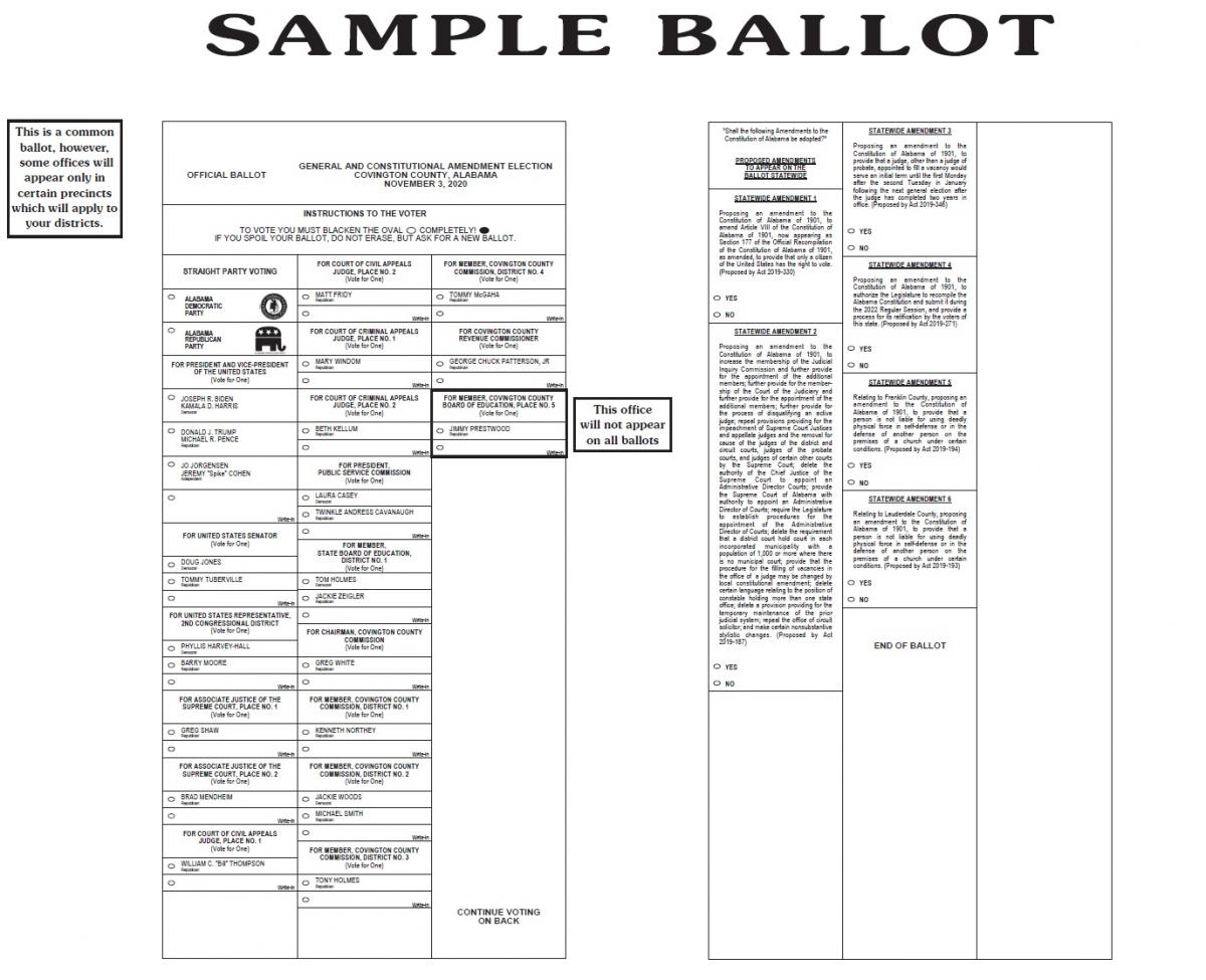 SAMPLE BALLOT (General and Constitutional Amendment Election) Covington
